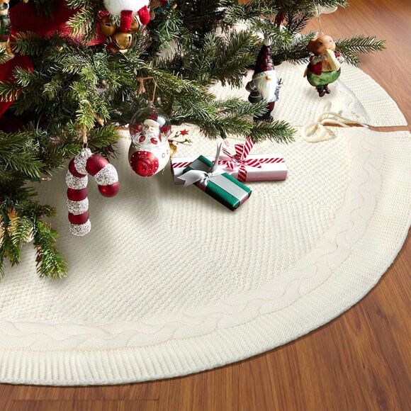Cream‎  Knitted Cable Knit Sweater Tree Skirt 48" (3924) - Picture 1 of 6